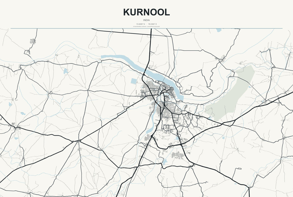 Kurnool, India City Map Aluminum Sign in Headline Atlas style