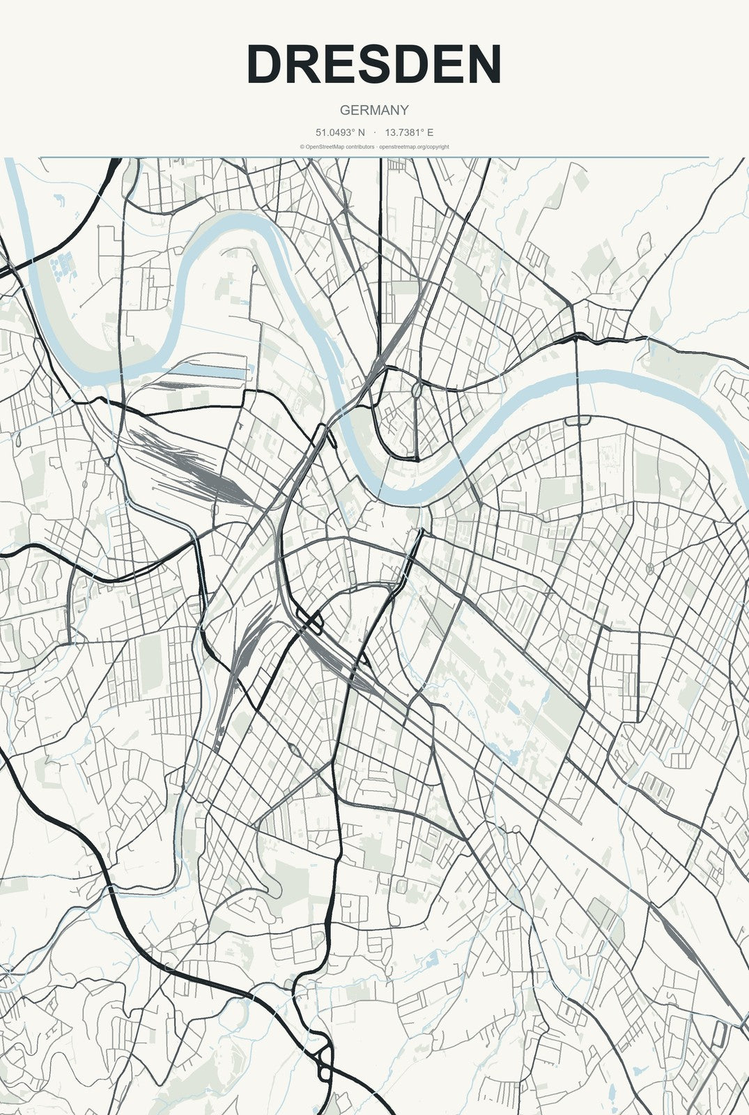 Dresden, Germany City Map Aluminum Sign in Headline Atlas style