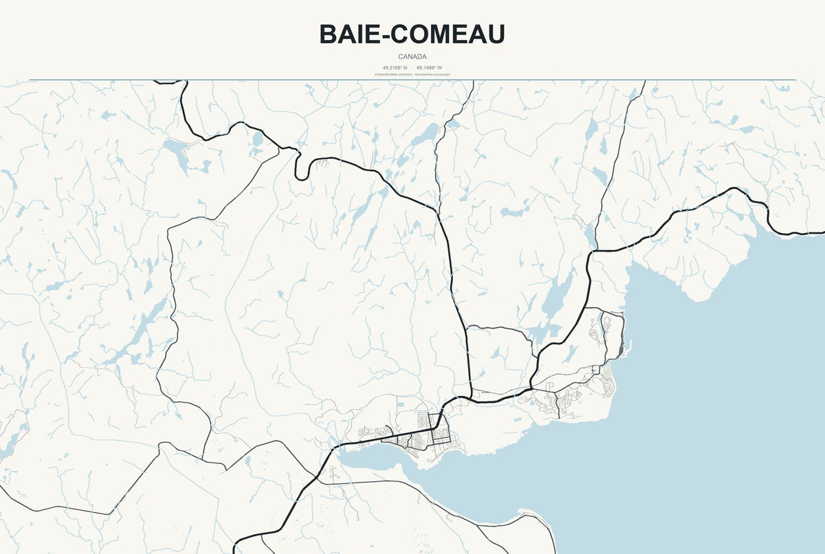 Baie-Comeau, Canada City Map Aluminum Sign in Headline Atlas style