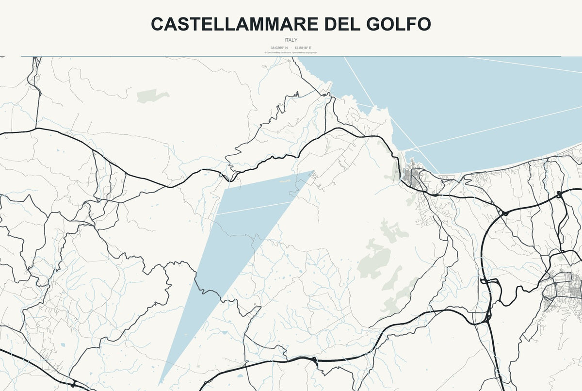 Castellammare del Golfo, Italy City Map Aluminum Sign in Headline Atlas style