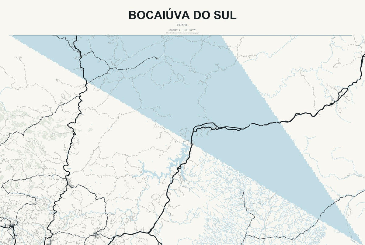 Bocaiúva do Sul, Brazil City Map Aluminum Sign in Headline Atlas style