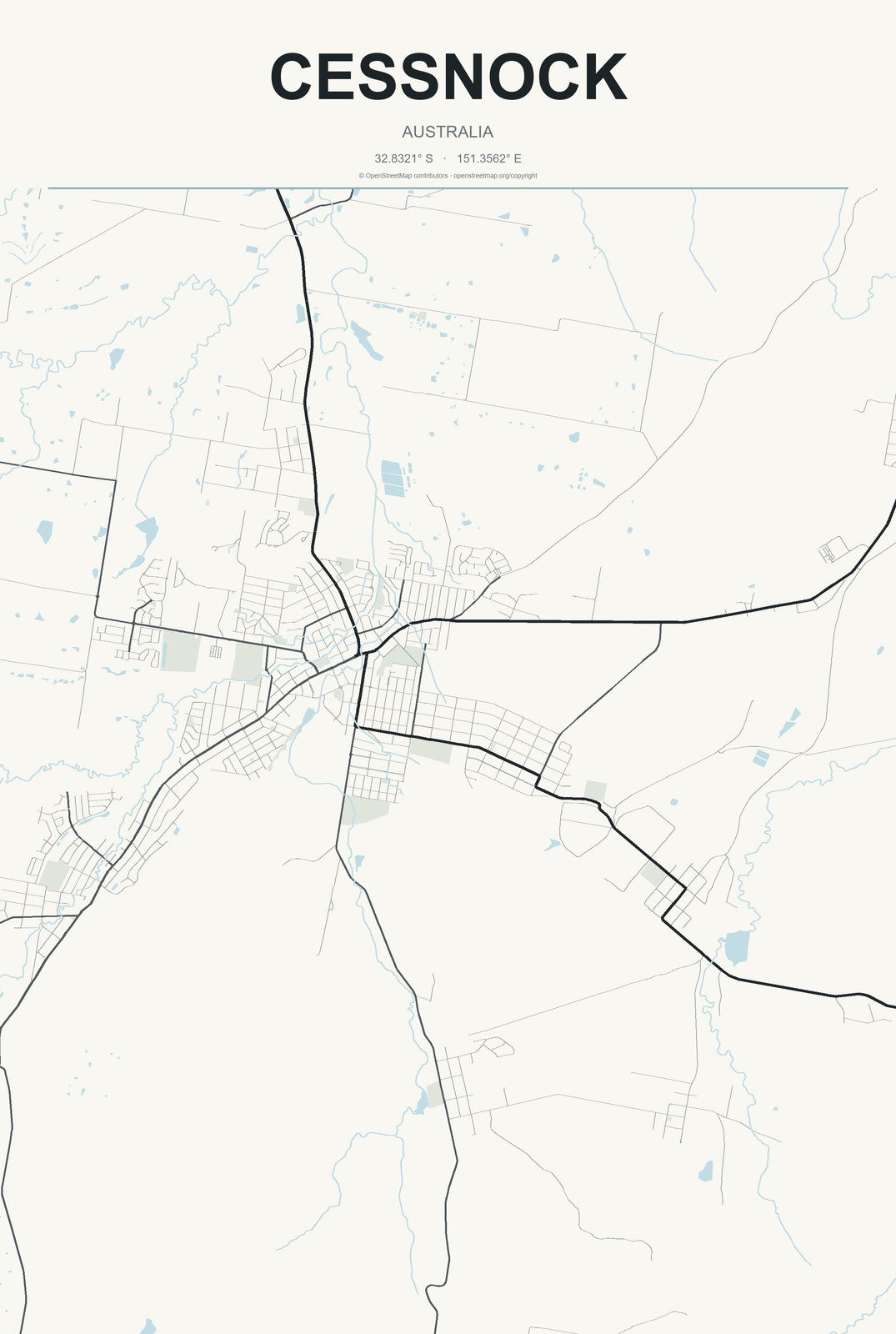 Cessnock, Australia City Map Aluminum Sign in Headline Atlas style