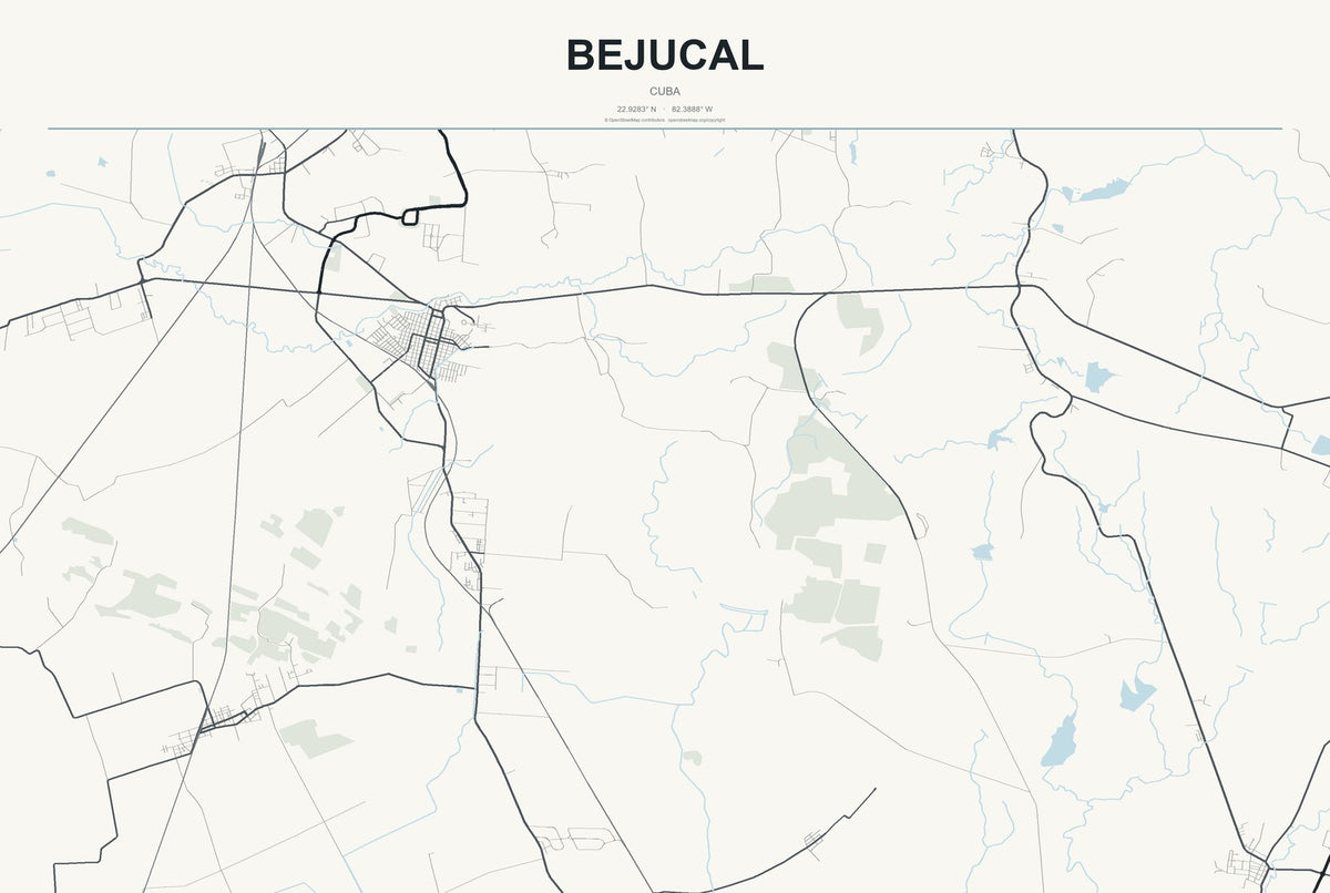 Bejucal, Cuba City Map Aluminum Sign in Headline Atlas style