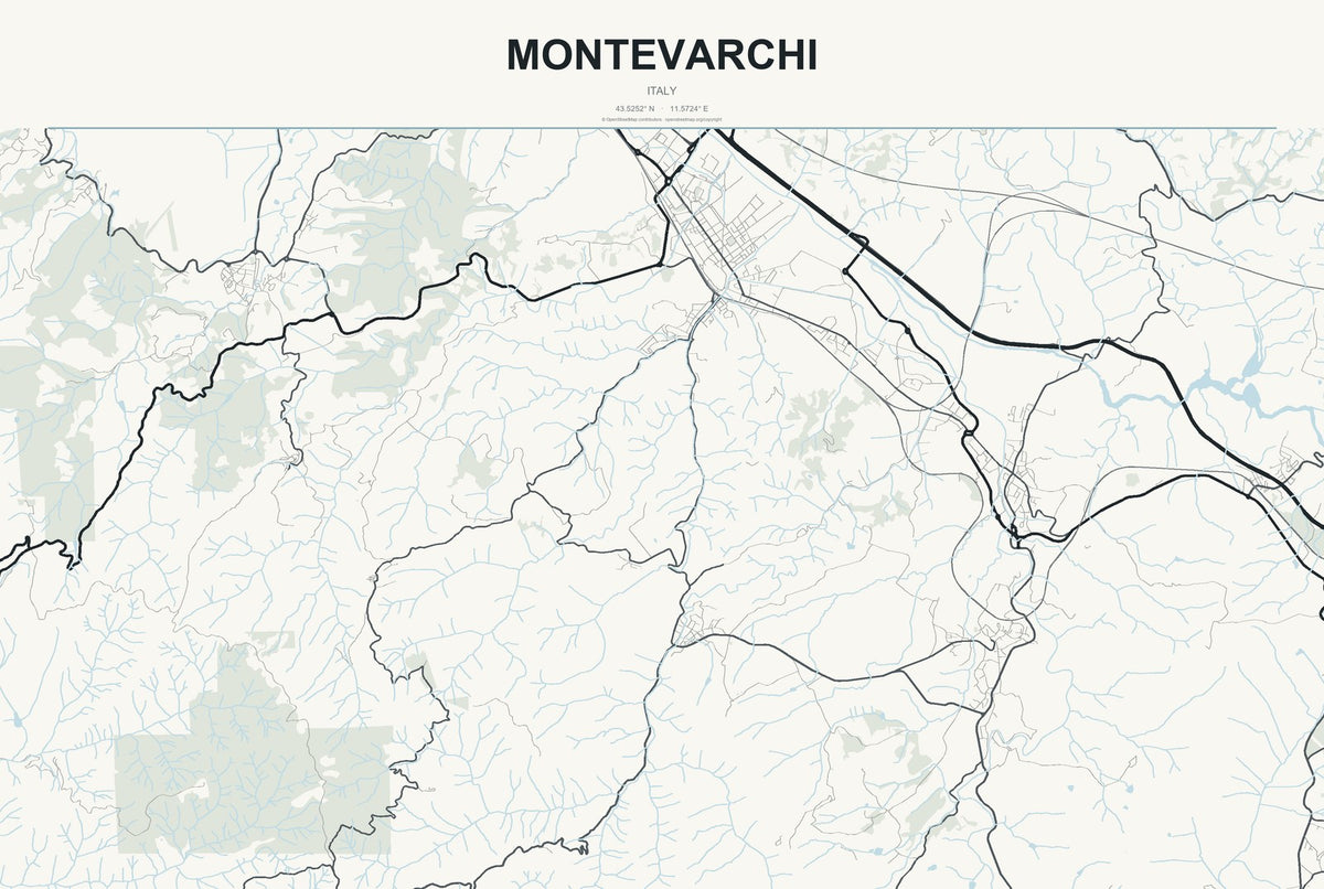 Montevarchi, Italy City Map Aluminum Sign in Headline Atlas style