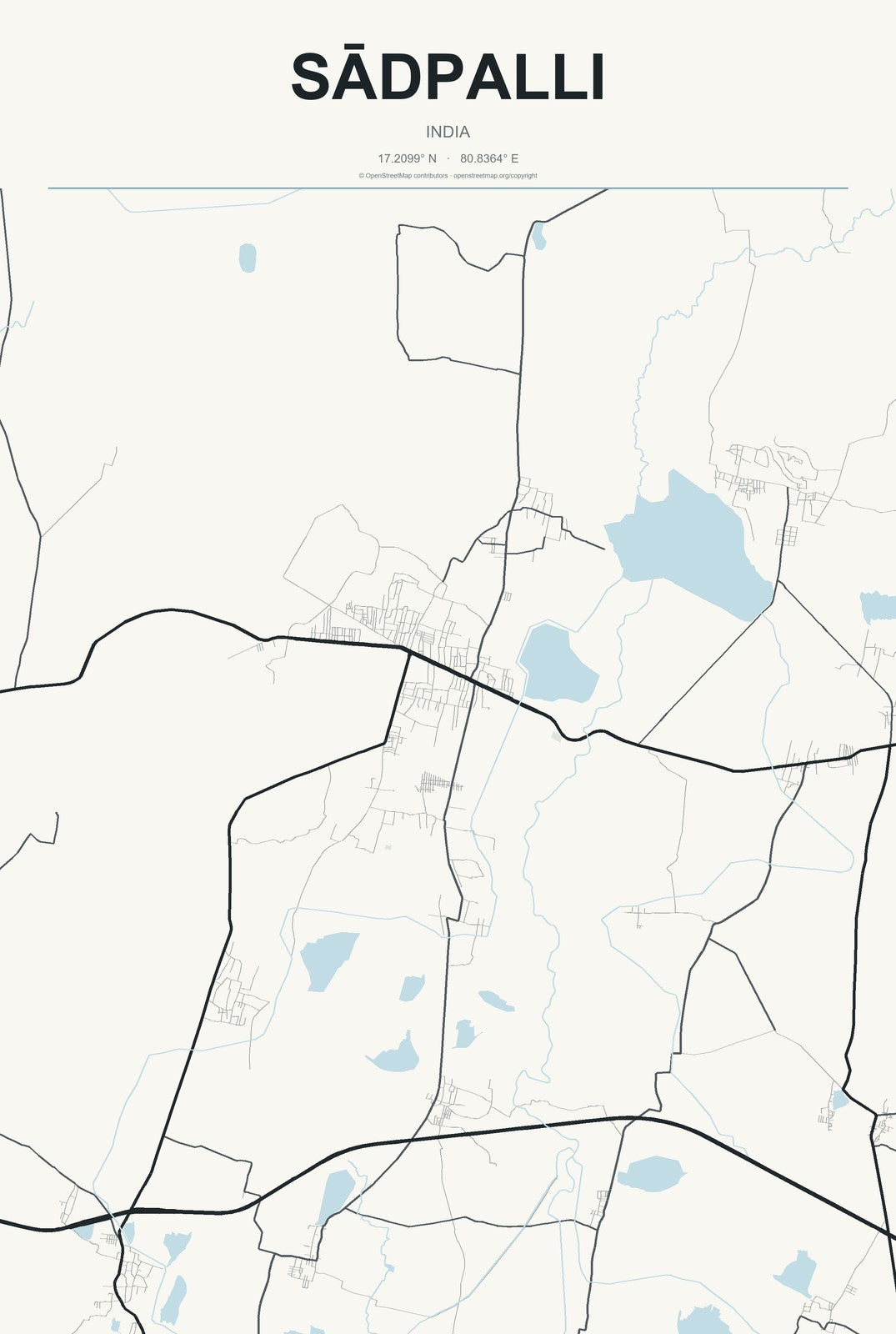 Sādpalli, India City Map Aluminum Sign in Headline Atlas style