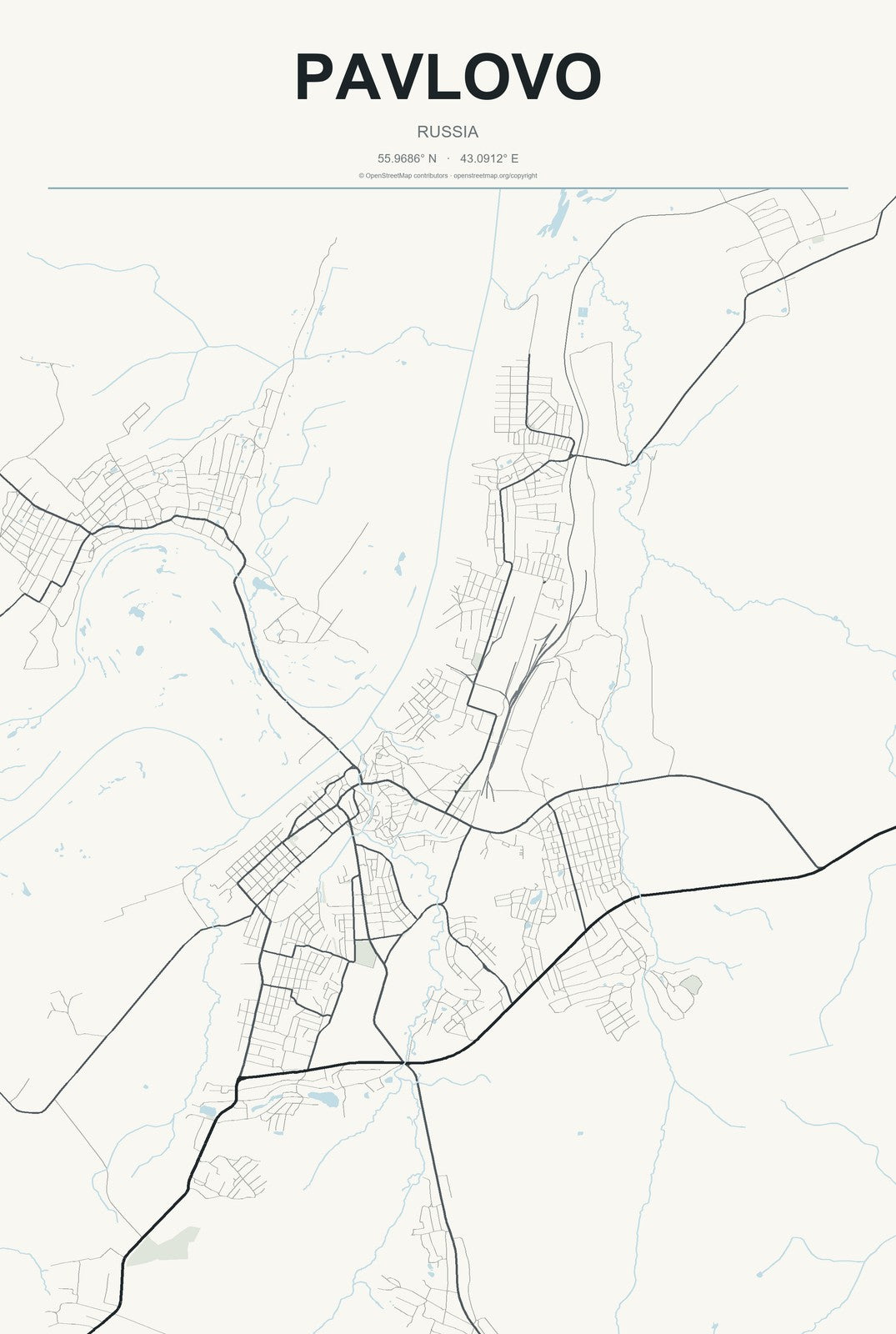 Pavlovo, Russia City Map Aluminum Sign in Headline Atlas style