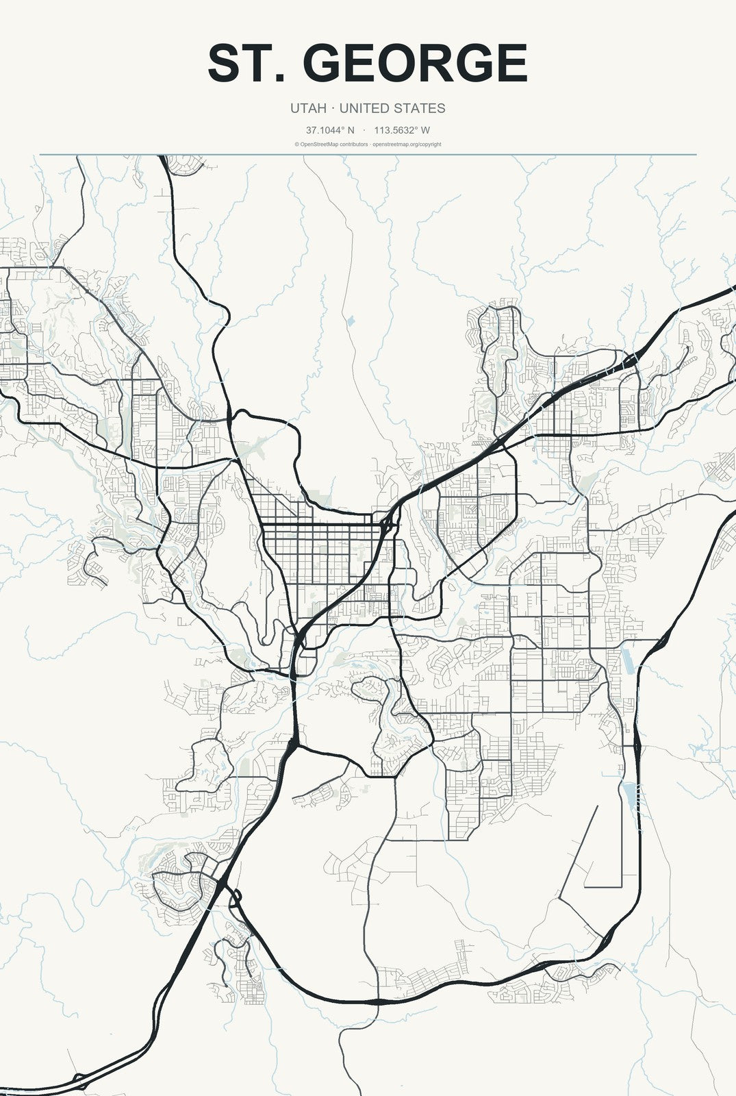 St. George, Utah City Map Aluminum Sign in Headline Atlas style