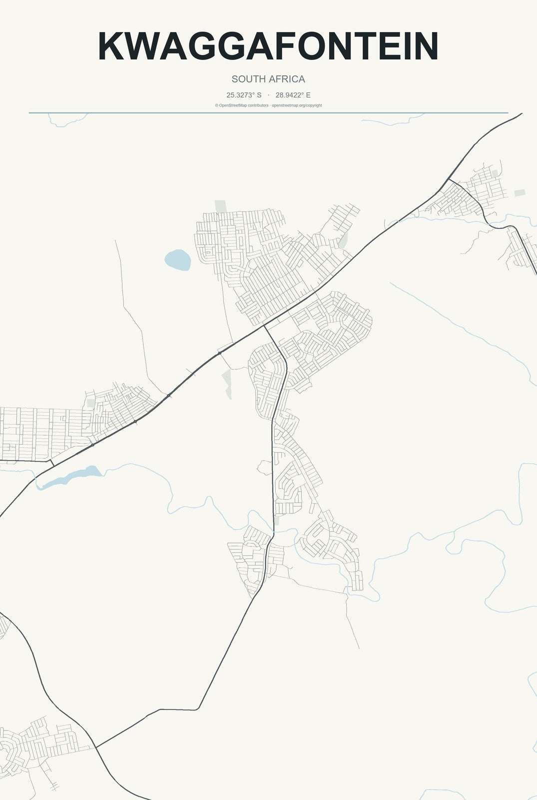 Kwaggafontein, South Africa City Map Aluminum Sign in Headline Atlas style
