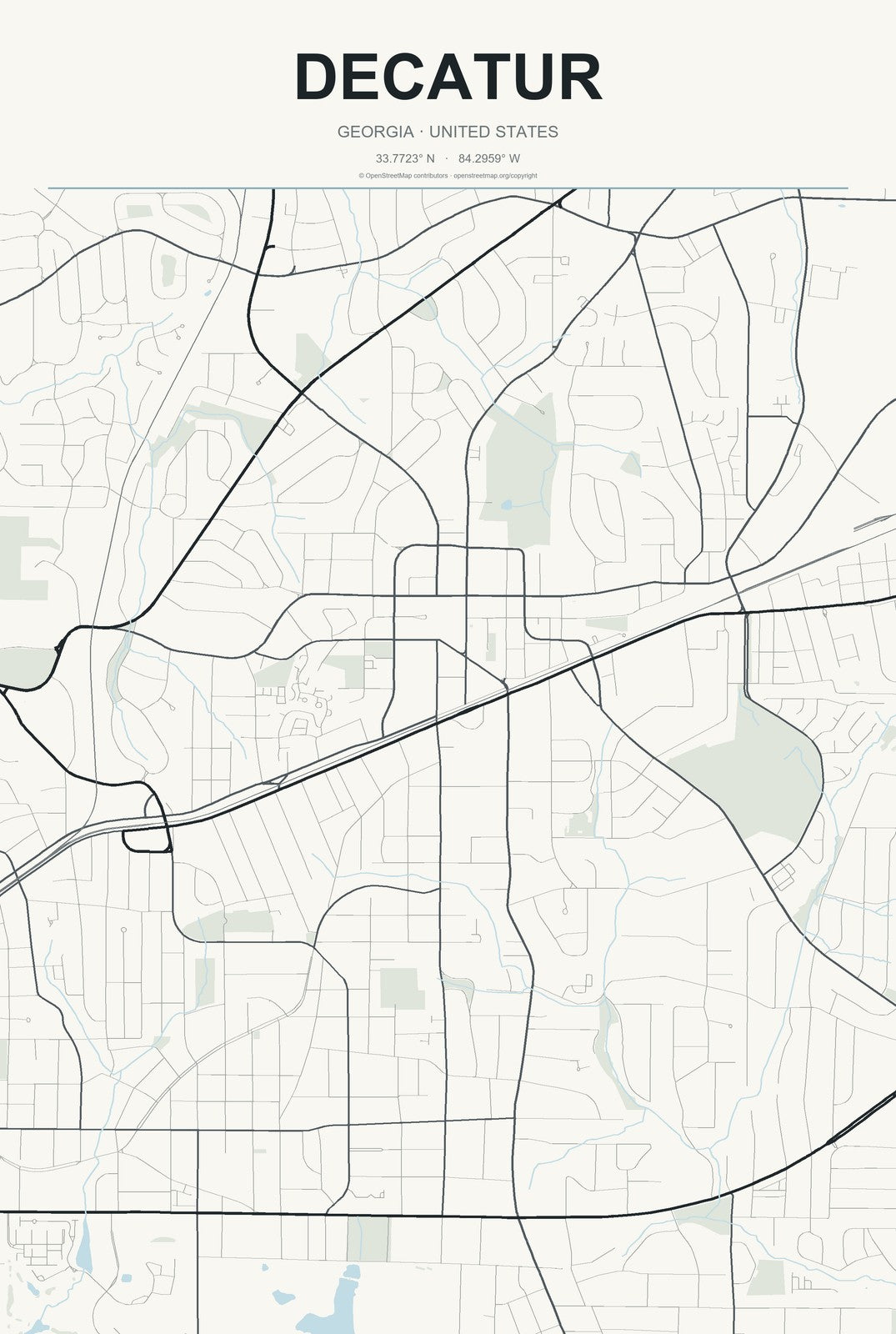 Decatur, Georgia City Map Aluminum Sign in Headline Atlas style