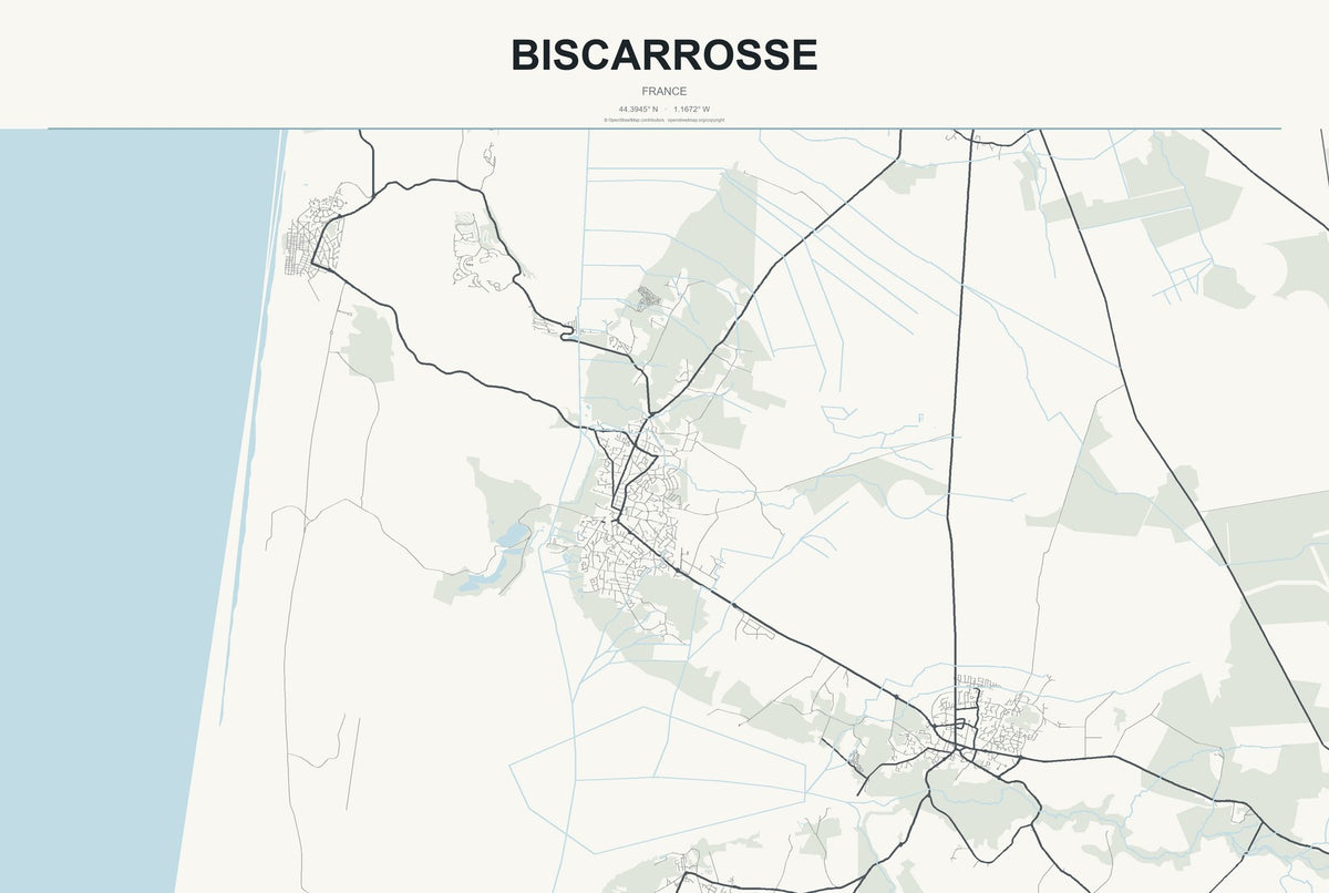 Biscarrosse, France City Map Aluminum Sign in Headline Atlas style