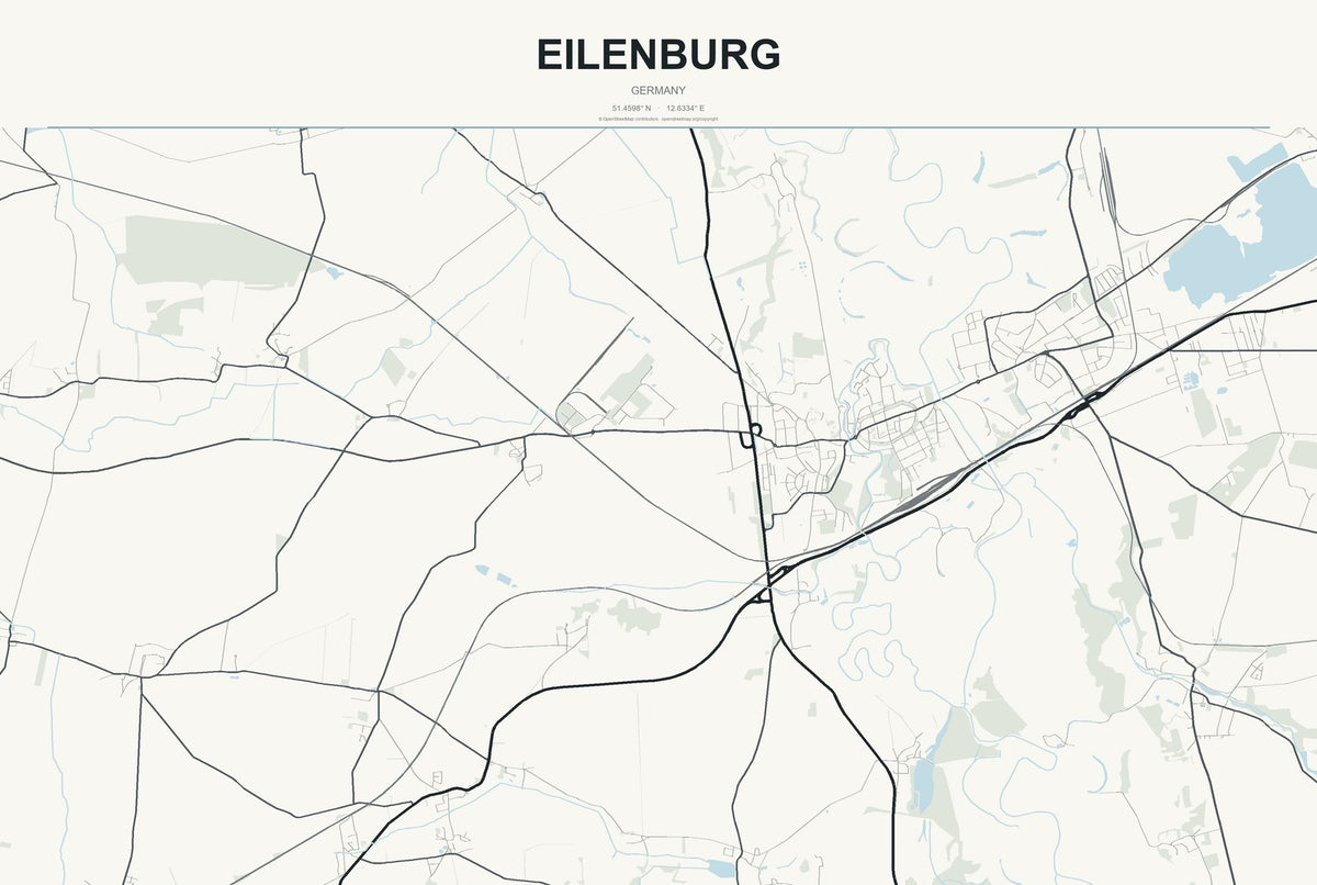 Eilenburg, Germany City Map Aluminum Sign in Headline Atlas style