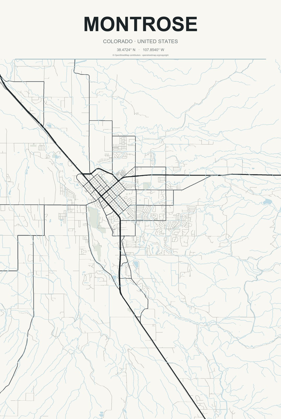 Montrose, Colorado City Map Aluminum Sign in Headline Atlas style