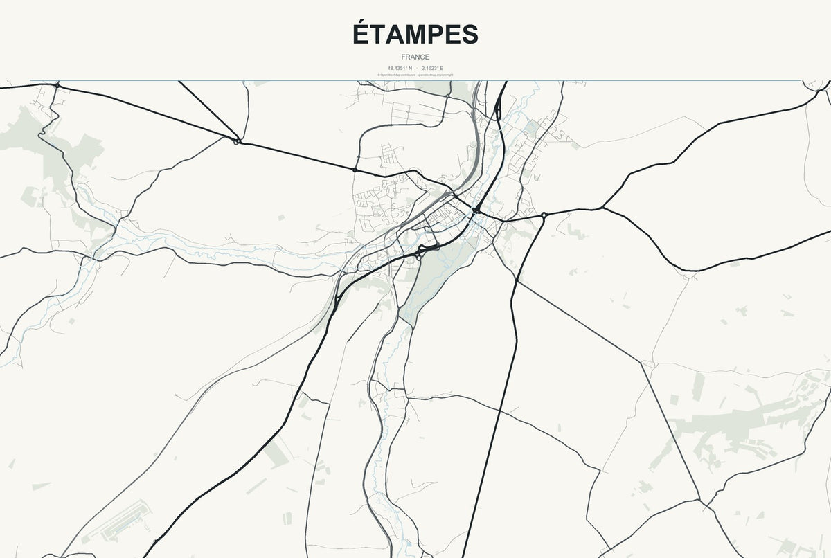 Étampes, France City Map Aluminum Sign in Headline Atlas style