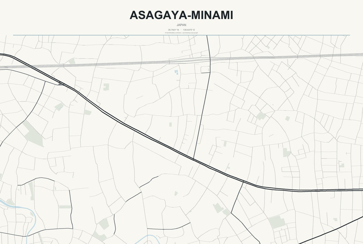 Asagaya-minami, Japan City Map Aluminum Sign in Headline Atlas style
