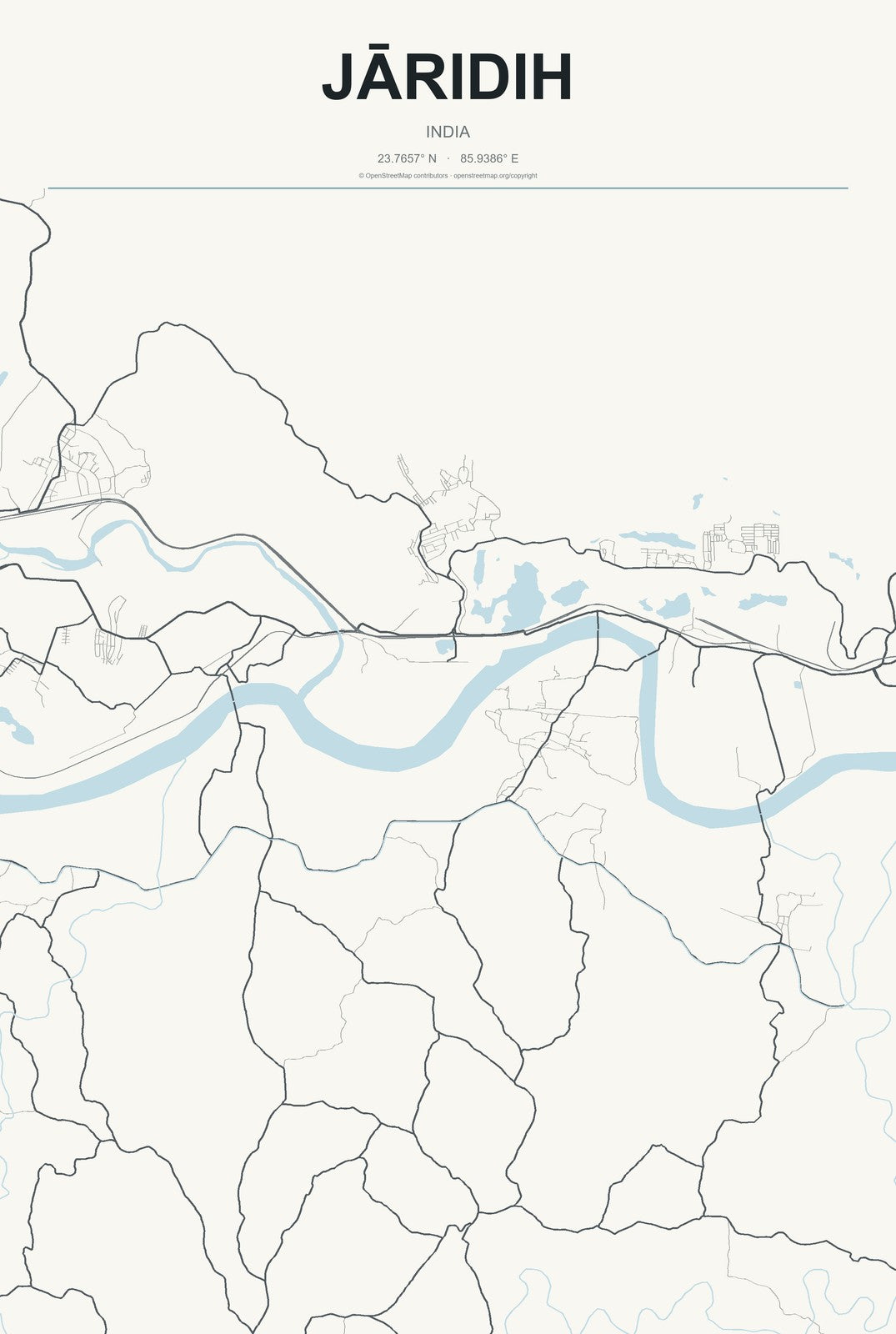 Jāridih, India City Map Aluminum Sign in Headline Atlas style