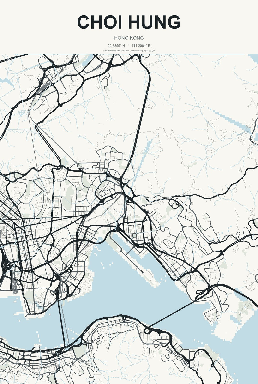 Choi Hung, Hong Kong City Map Aluminum Sign in Headline Atlas style