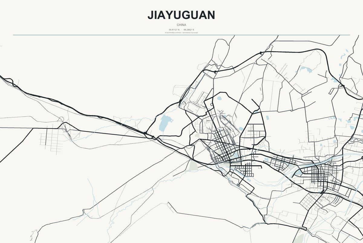 Jiayuguan, China City Map Aluminum Sign in Headline Atlas style