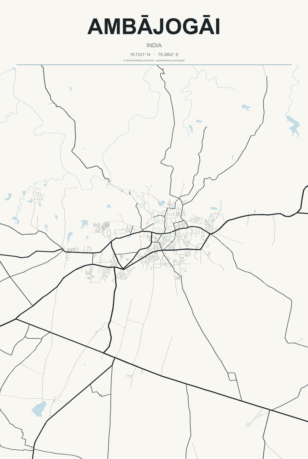Ambājogāi, India City Map Aluminum Sign in Headline Atlas style