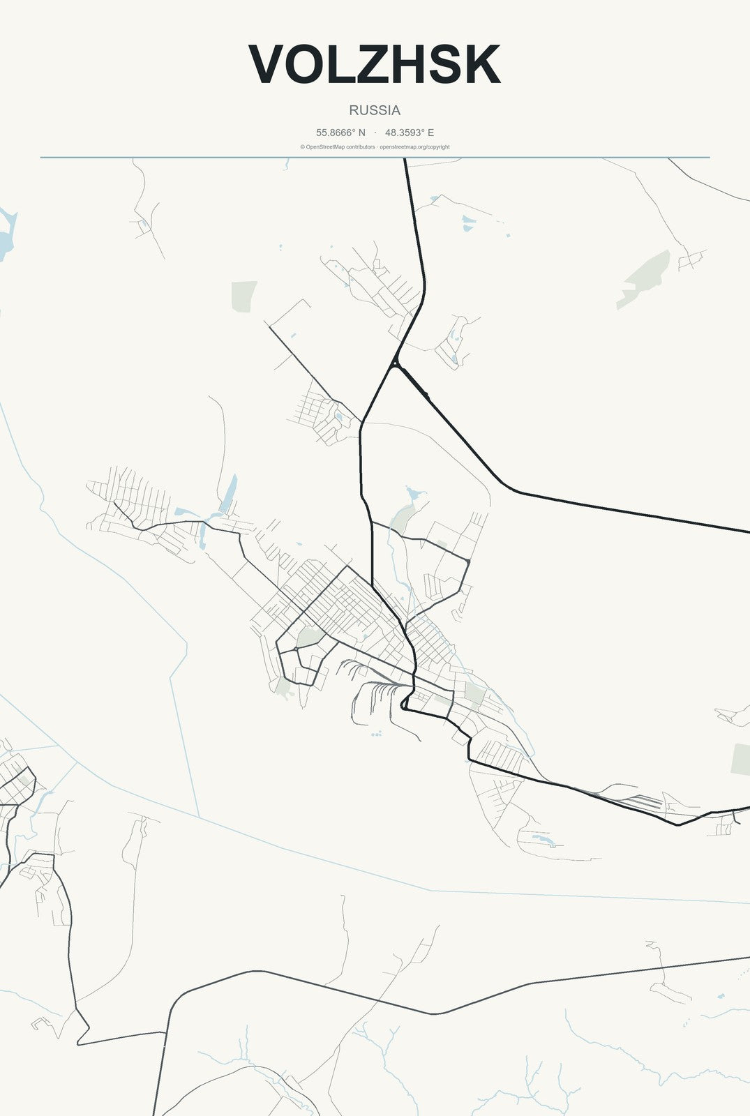 Volzhsk, Russia City Map Aluminum Sign in Headline Atlas style