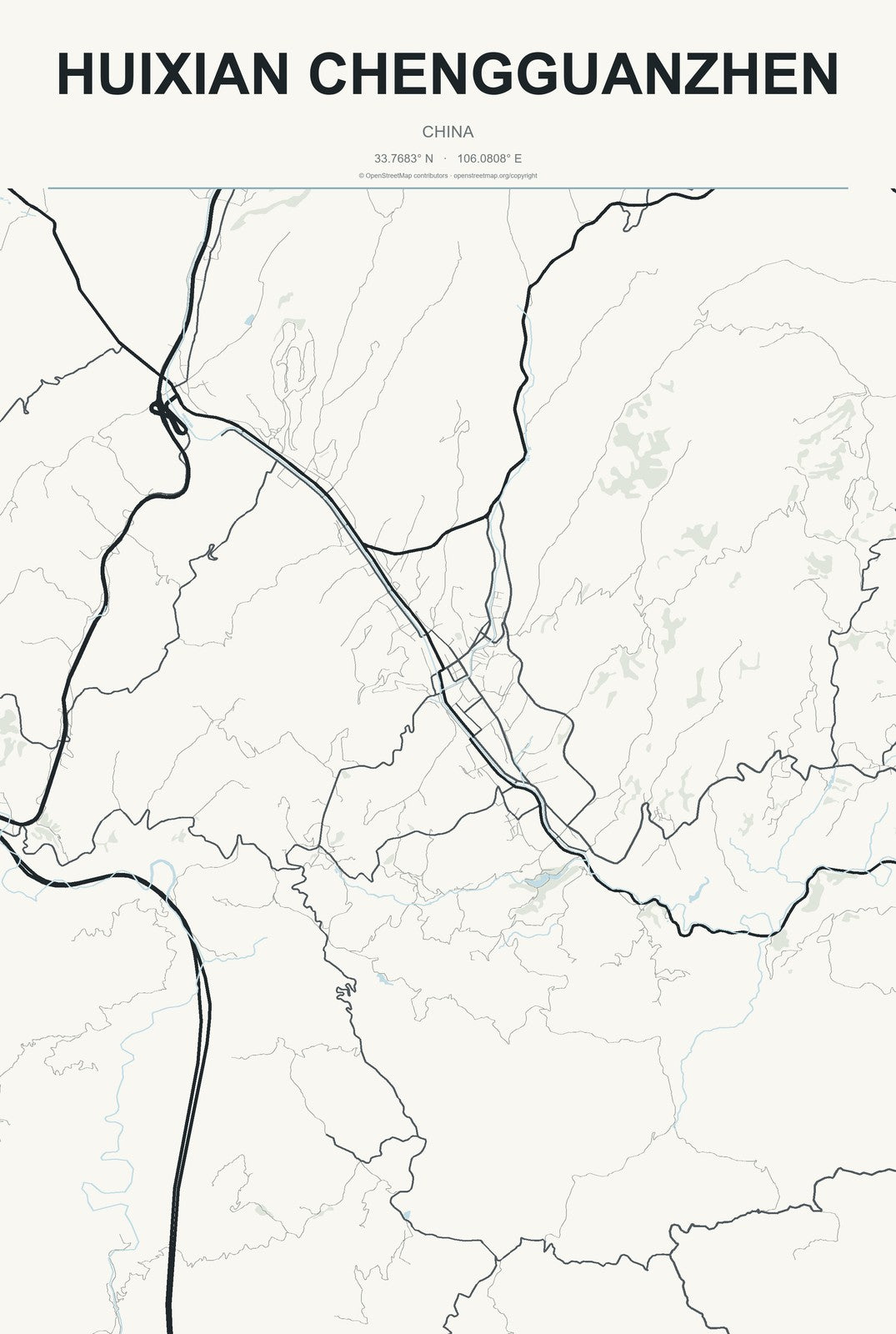 Huixian Chengguanzhen, China City Map Aluminum Sign in Headline Atlas style