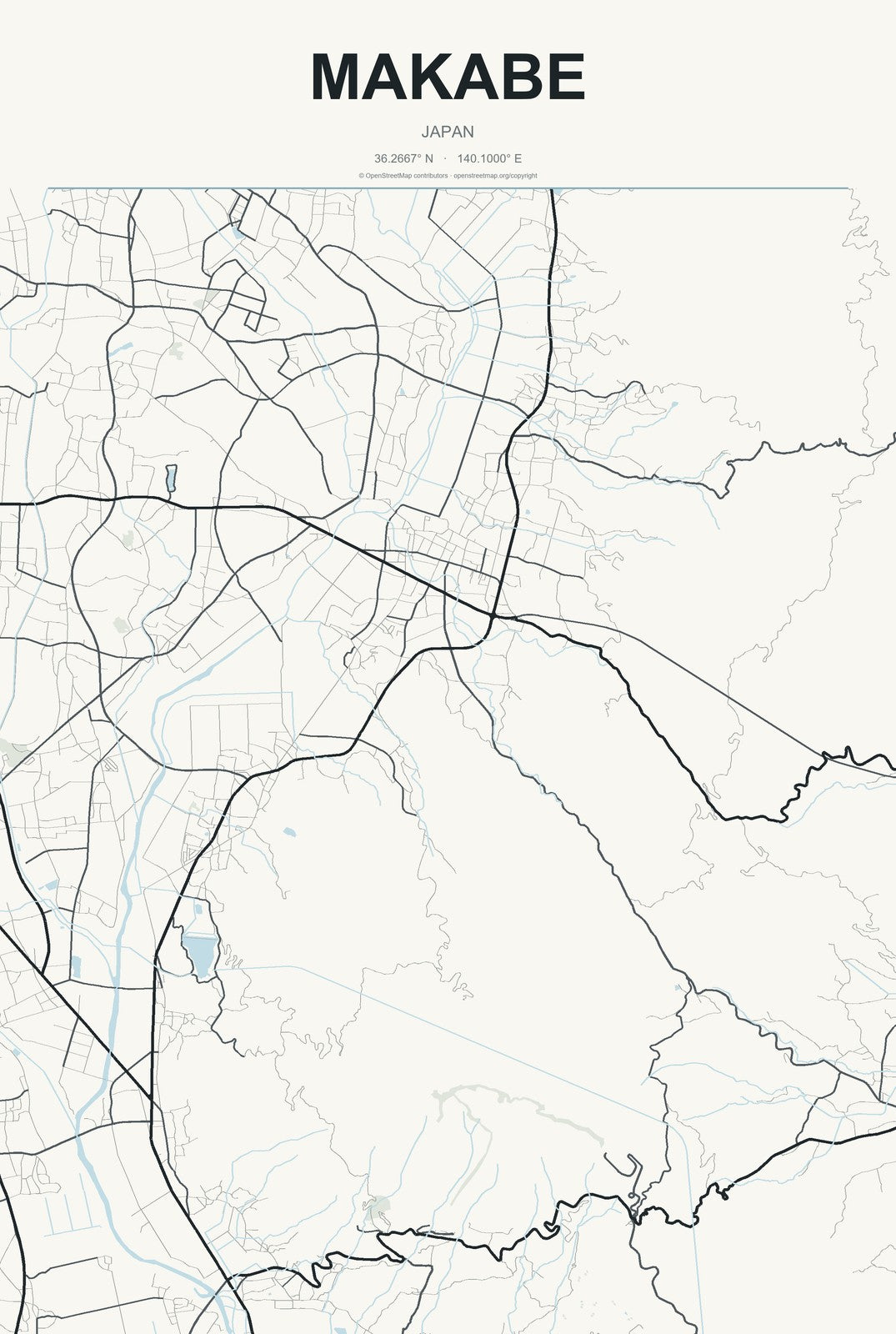 Makabe, Japan City Map Aluminum Sign in Headline Atlas style
