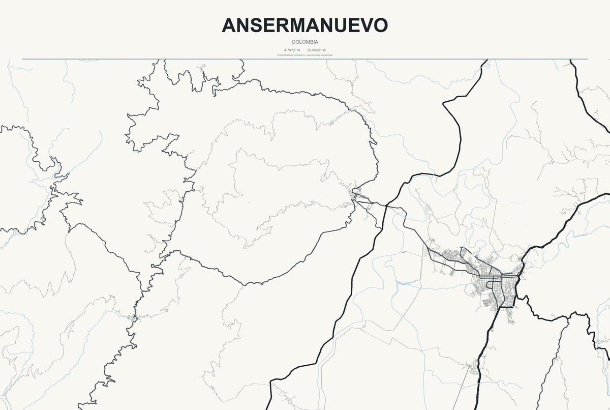 Ansermanuevo, Colombia City Map Aluminum Sign in Headline Atlas style