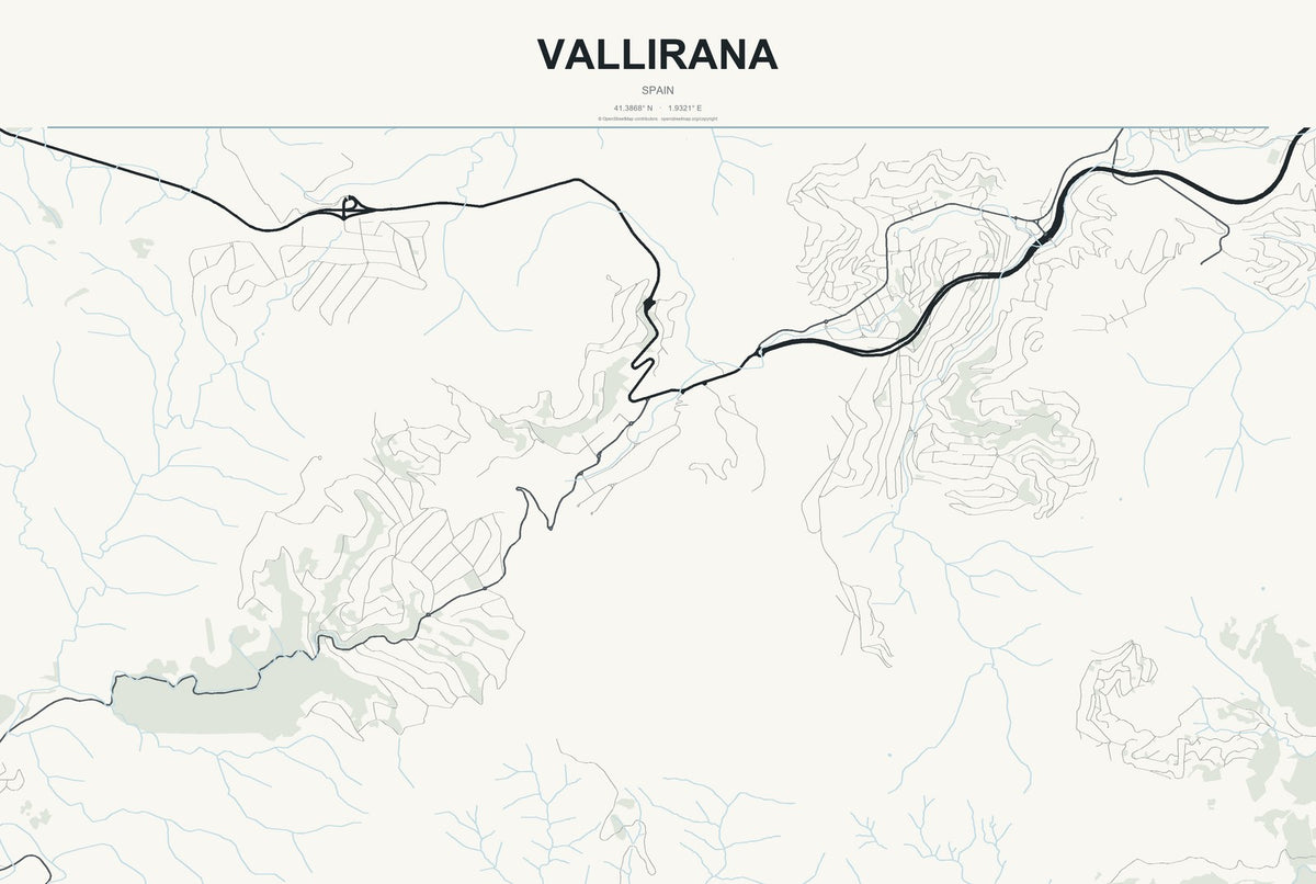 Vallirana, Spain City Map Aluminum Sign in Headline Atlas style