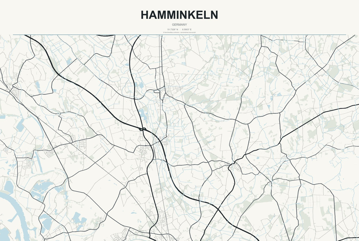 Hamminkeln, Germany City Map Aluminum Sign in Headline Atlas style