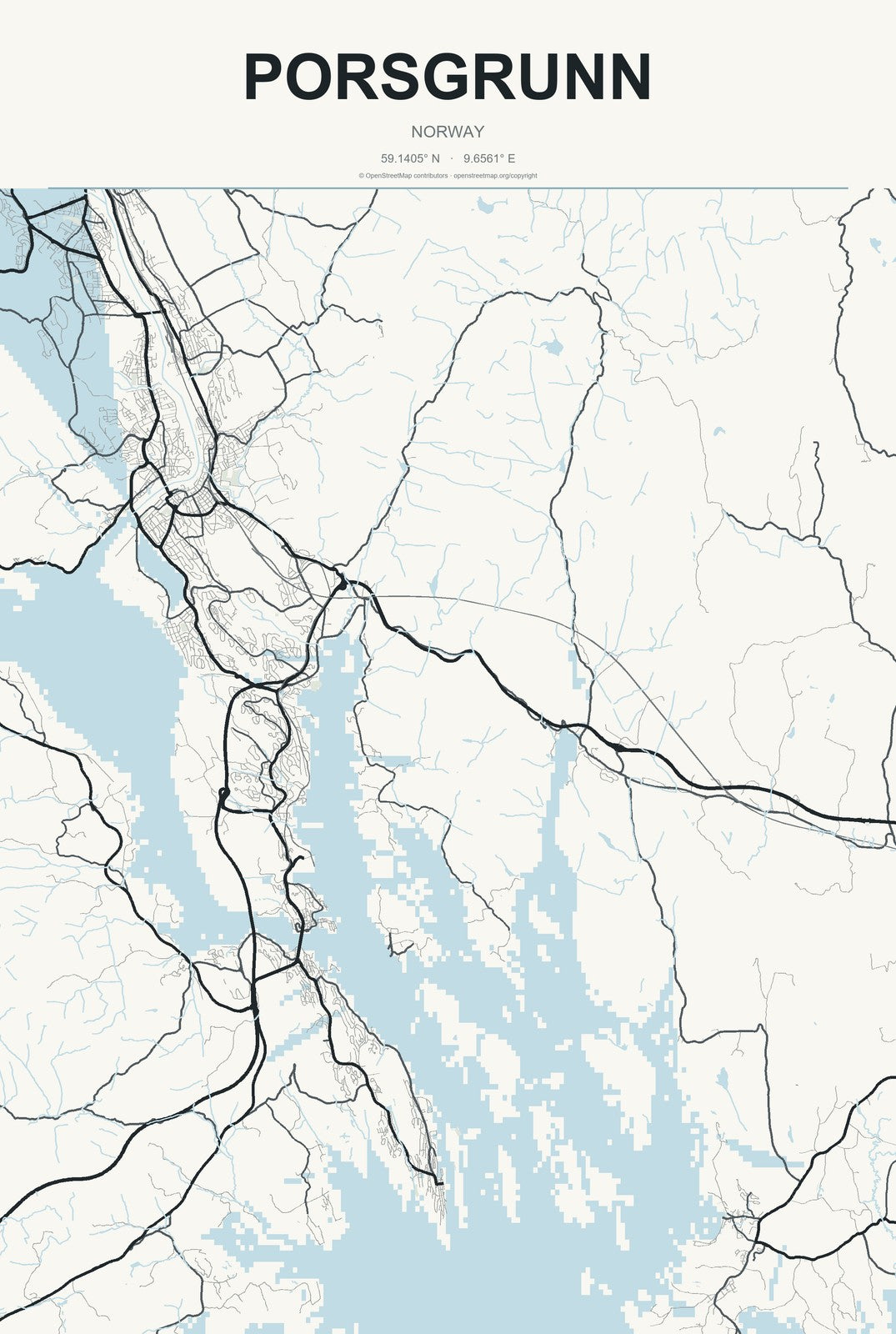 Porsgrunn, Norway City Map Aluminum Sign in Headline Atlas style