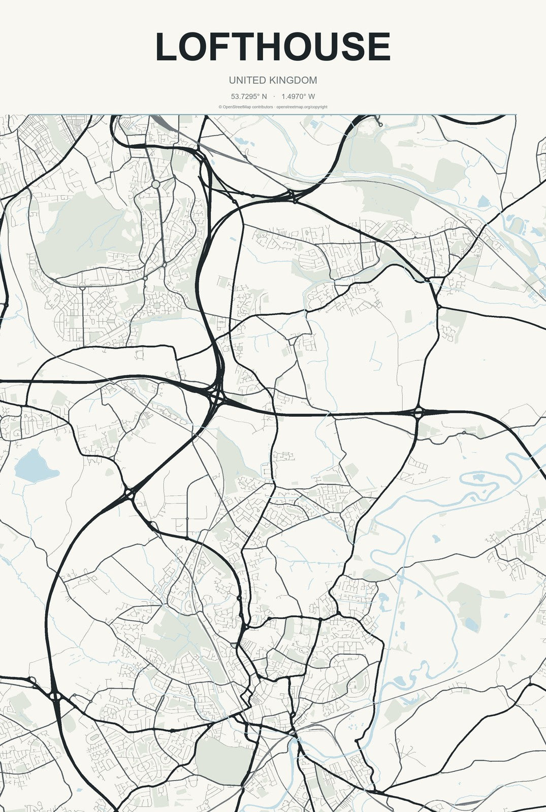 Lofthouse, United Kingdom City Map Aluminum Sign in Headline Atlas style