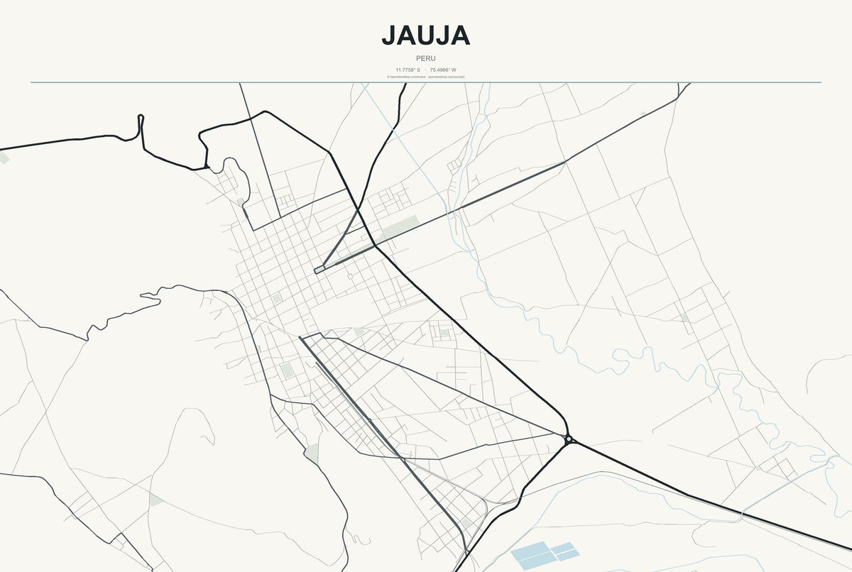 Jauja, Peru City Map Aluminum Sign in Headline Atlas style