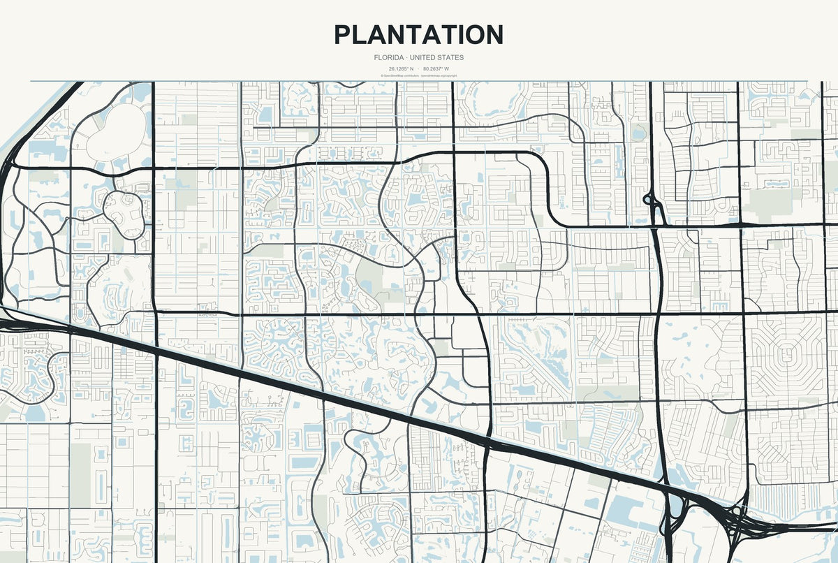 Plantation, Florida City Map Aluminum Sign in Headline Atlas style