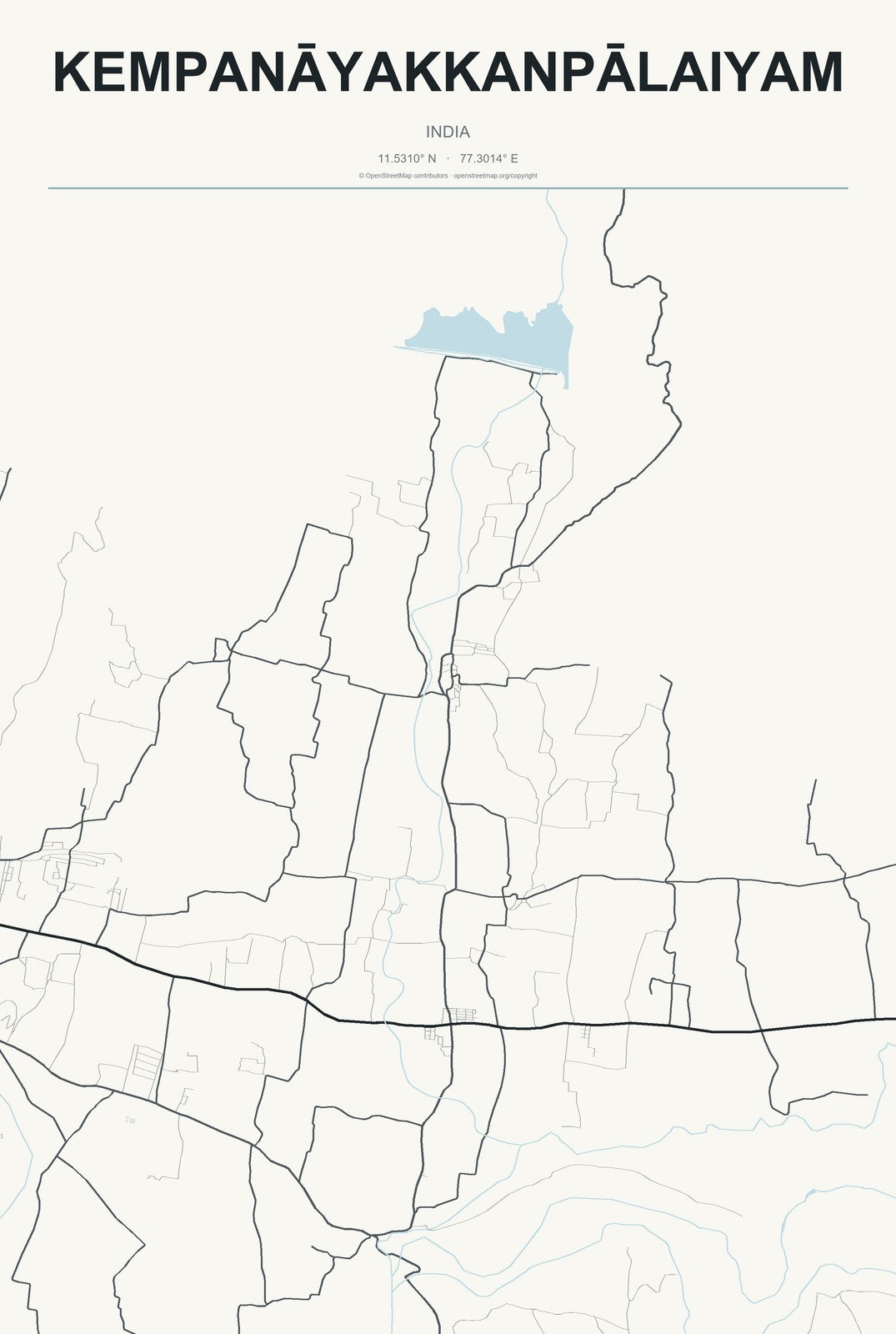 Kempanāyakkanpālaiyam, India City Map Aluminum Sign in Headline Atlas style
