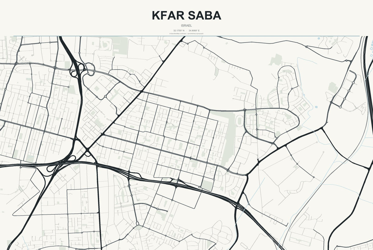 Kfar Saba, Israel City Map Aluminum Sign in Headline Atlas style