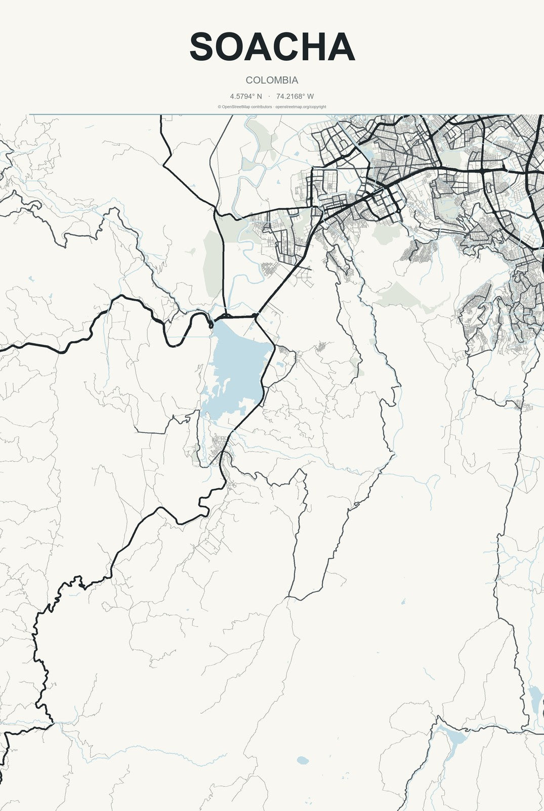 Soacha, Colombia City Map Aluminum Sign in Headline Atlas style