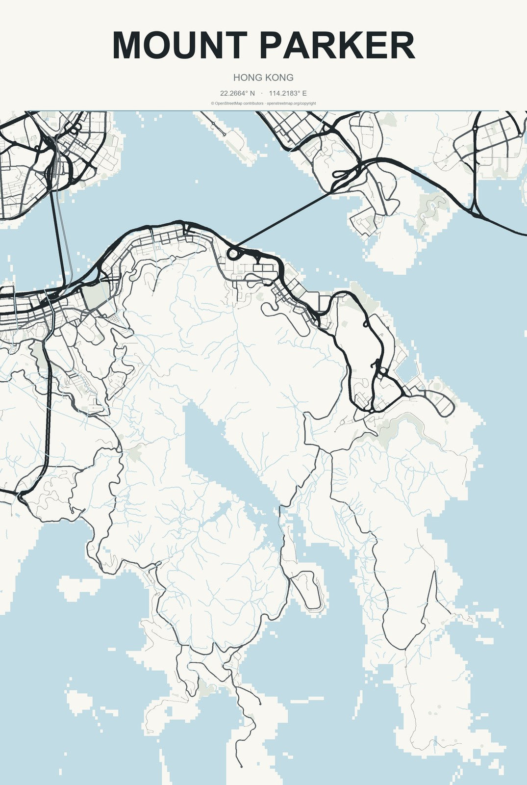 Mount Parker, Hong Kong City Map Aluminum Sign in Headline Atlas style