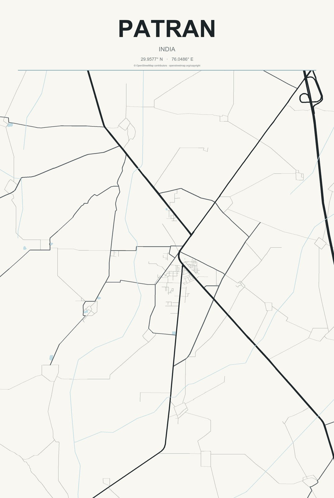 Patran, India City Map Aluminum Sign in Headline Atlas style