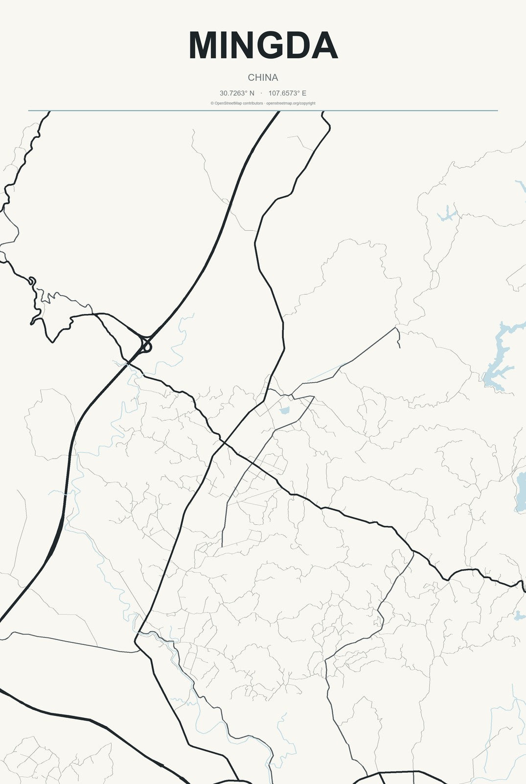 Mingda, China City Map Aluminum Sign in Headline Atlas style