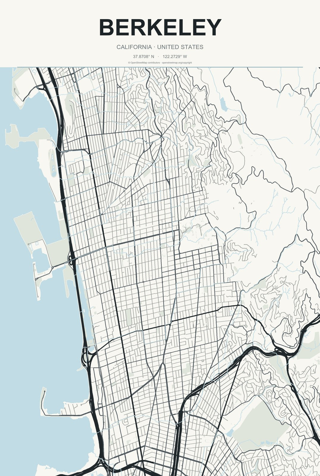 Berkeley, California City Map Aluminum Sign in Headline Atlas style