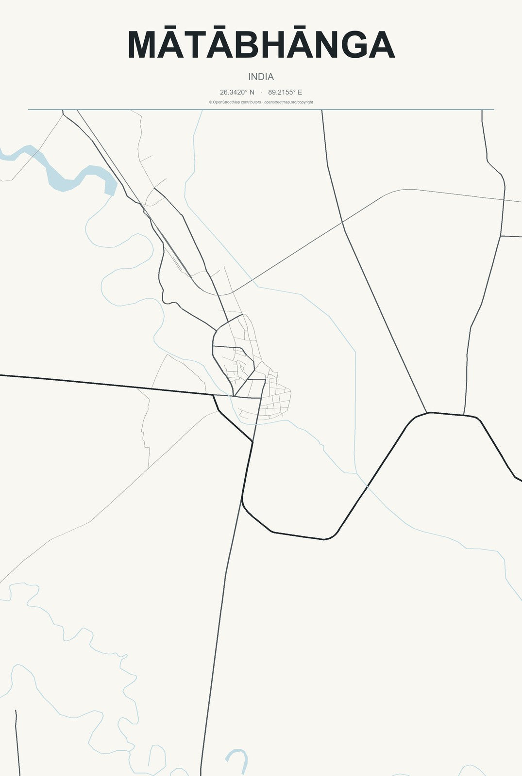 Mātābhānga, India City Map Aluminum Sign in Headline Atlas style