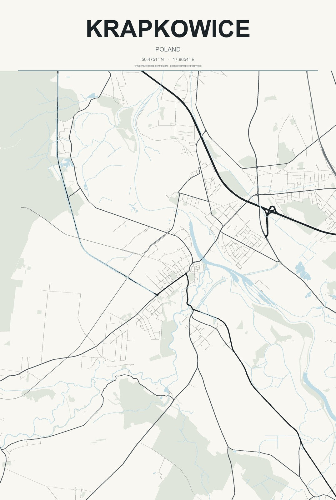 Krapkowice, Poland City Map Aluminum Sign in Headline Atlas style
