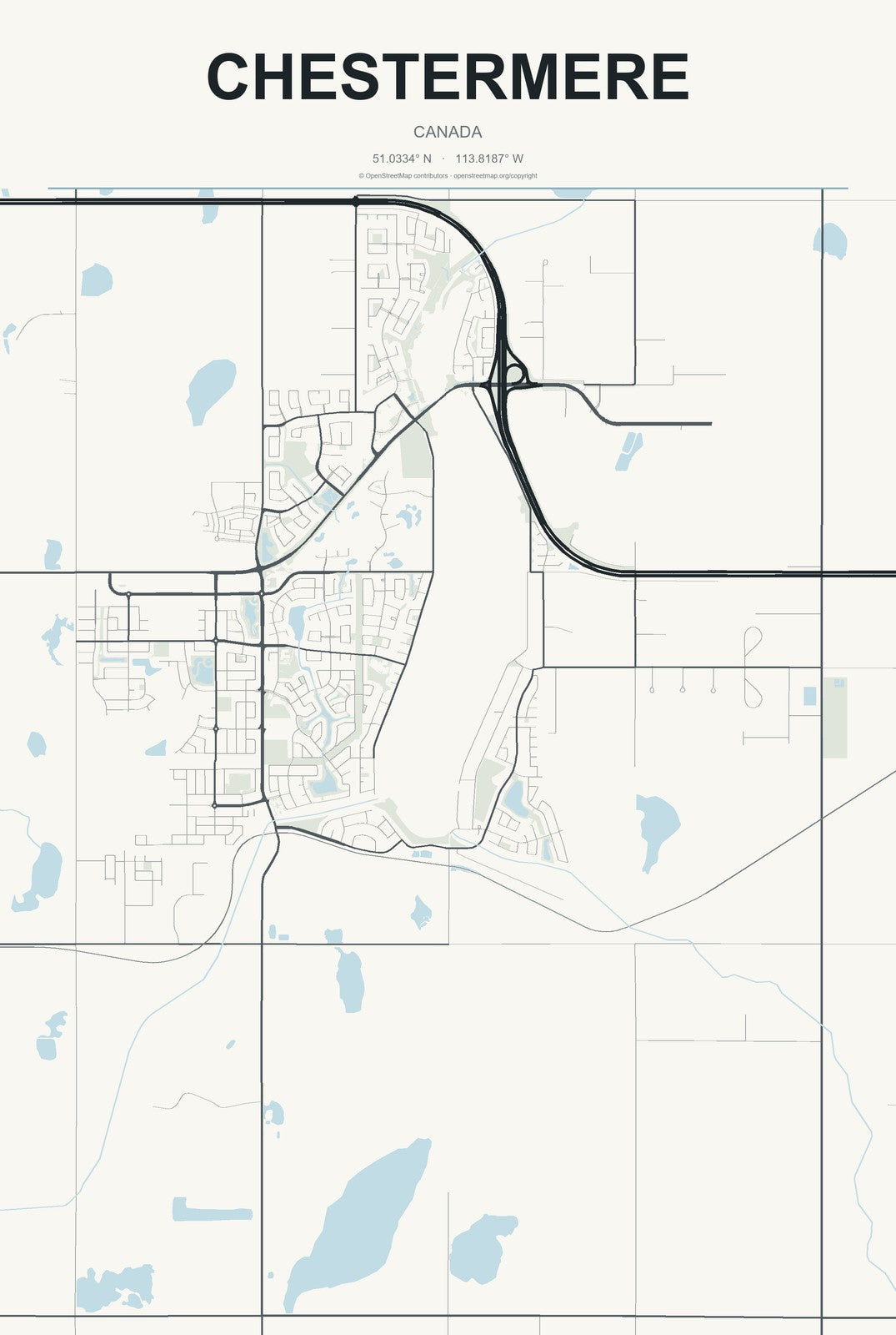 Chestermere, Canada City Map Aluminum Sign in Headline Atlas style