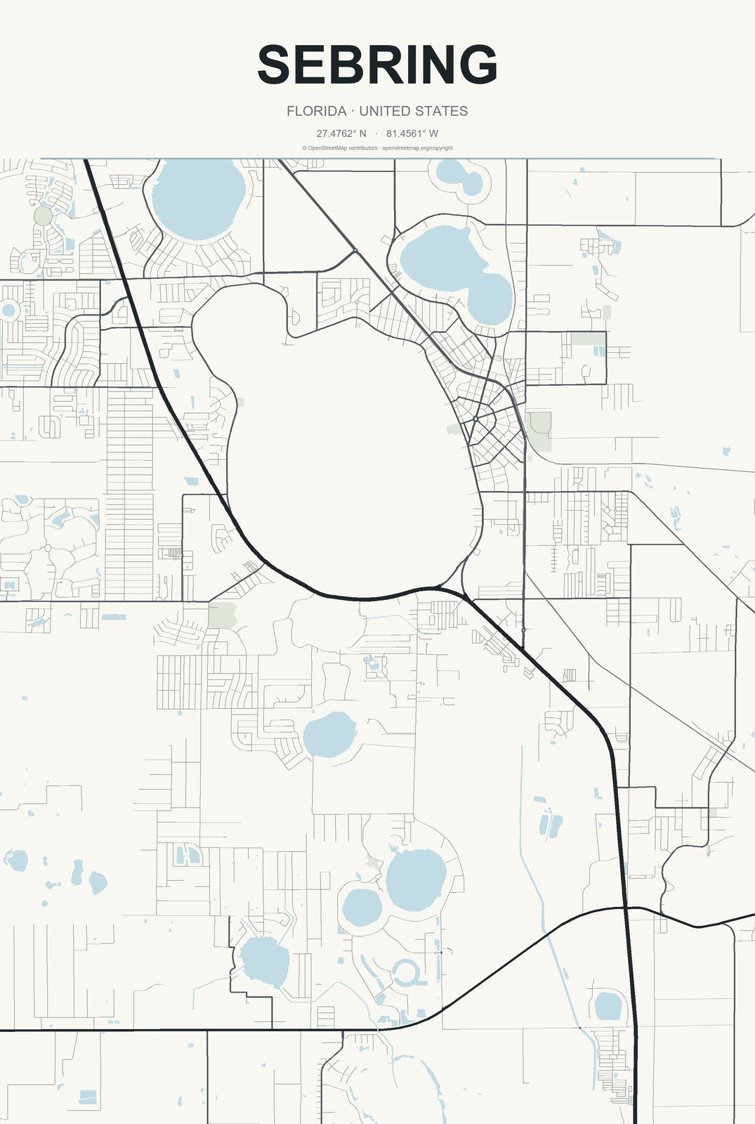 Sebring, Florida City Map Aluminum Sign in Headline Atlas style