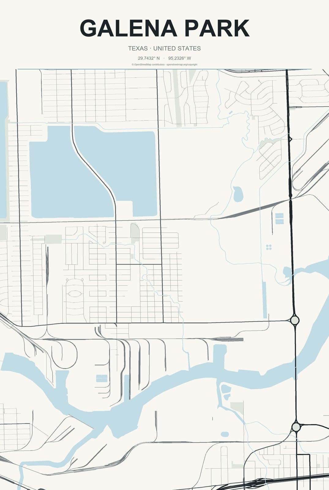 Galena Park, Texas City Map Aluminum Sign in Headline Atlas style