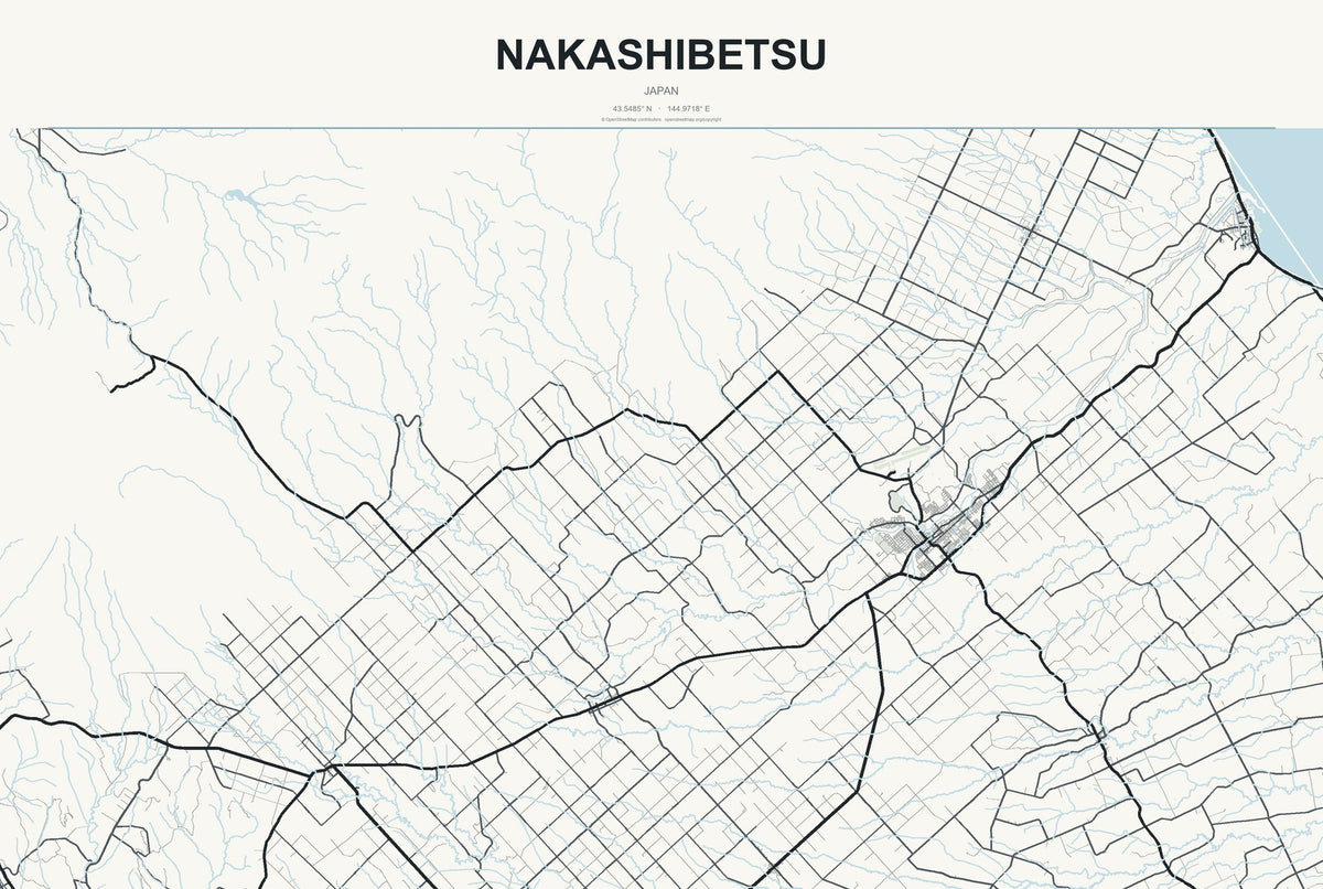 Nakashibetsu, Japan City Map Aluminum Sign in Headline Atlas style