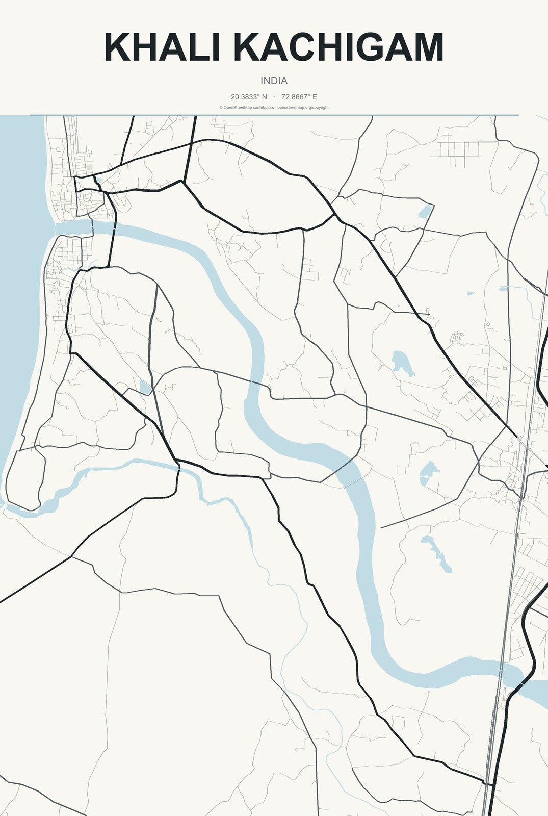 Khali Kachigam, India City Map Aluminum Sign in Headline Atlas style