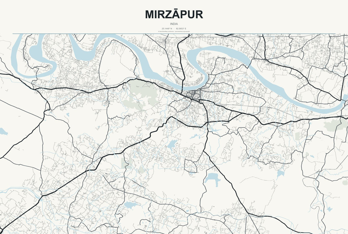 Mirzāpur, India City Map Aluminum Sign in Headline Atlas style