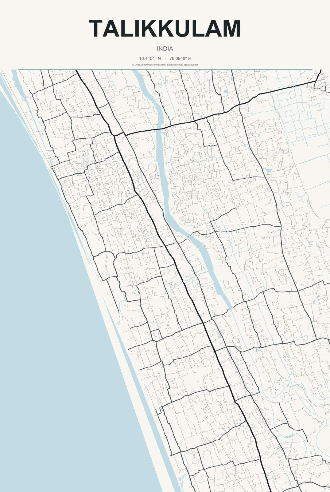 Talikkulam, India City Map Aluminum Sign in Headline Atlas style