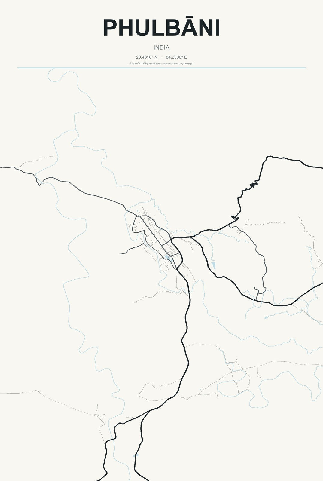 Phulbāni, India City Map Aluminum Sign in Headline Atlas style