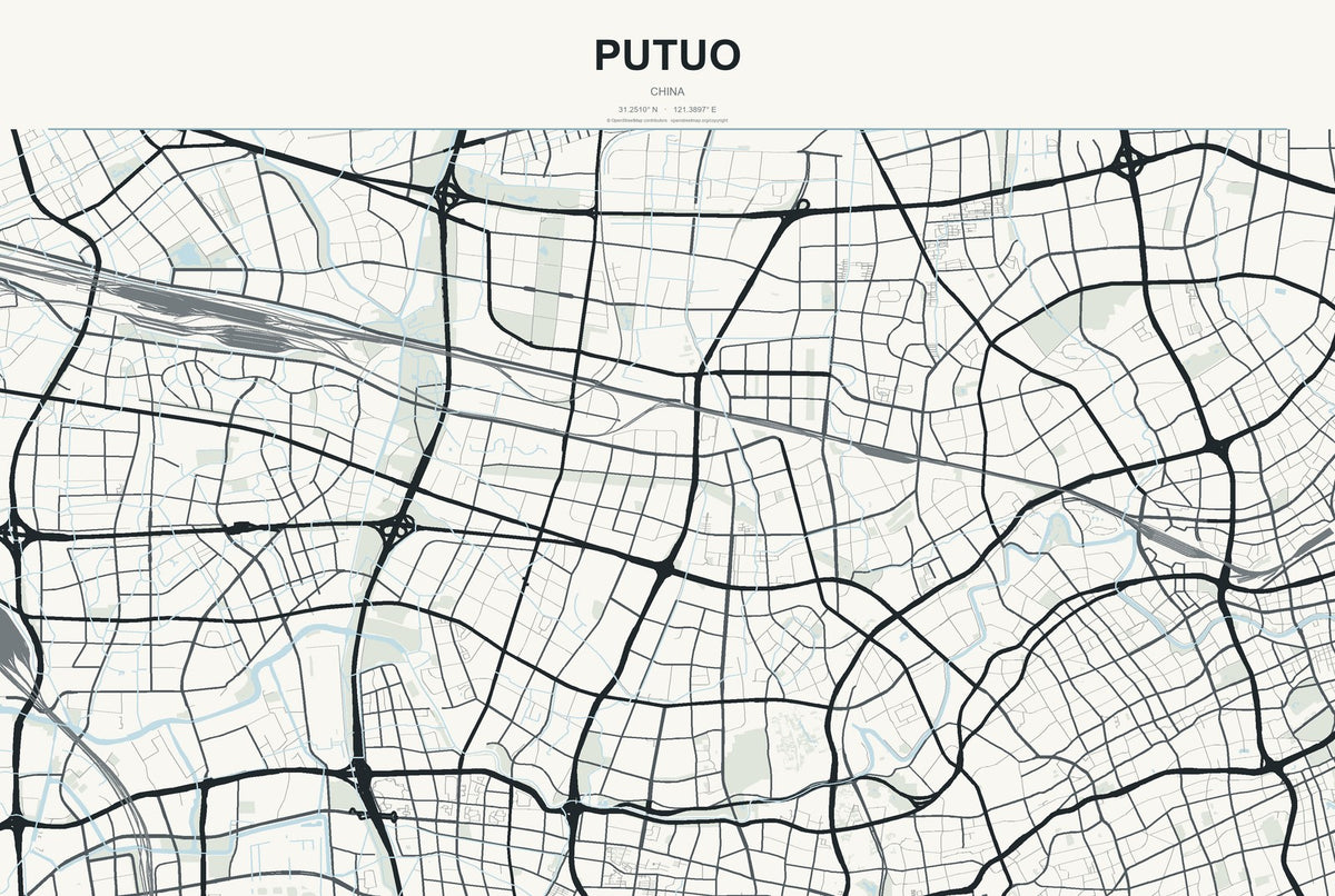 Putuo, China City Map Aluminum Sign in Headline Atlas style